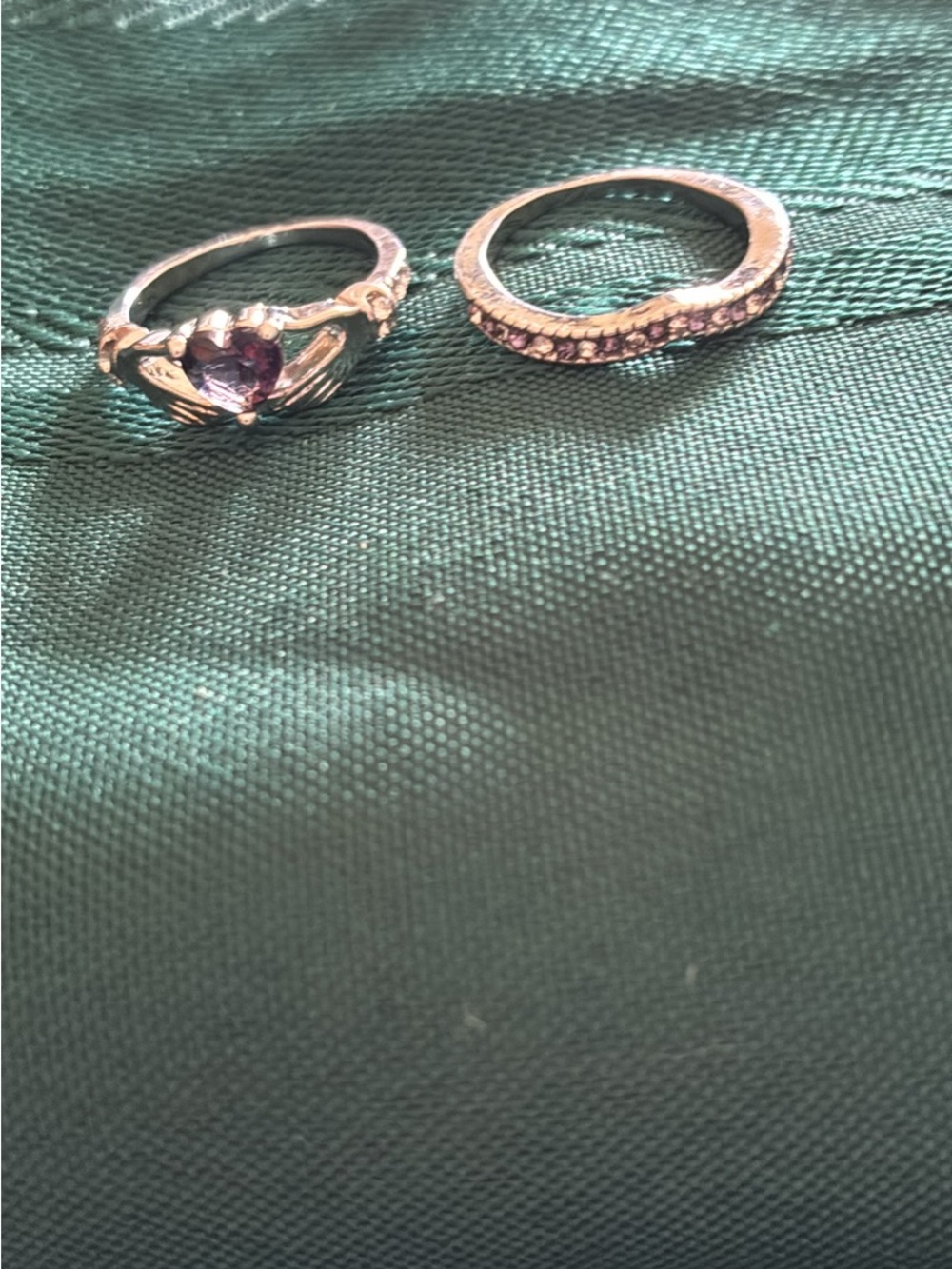 Sterling Silver Heart Ring with Amethyst Accent and Silver Pave Band